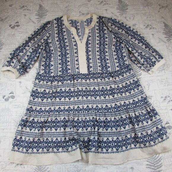 NEW Figueroa Flower Boho Woven Dress plus size summer 3/4 Sl L Blue Print 3X - Picture 2 of 11